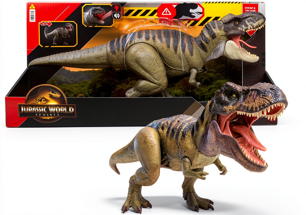 Jurassic World T Rex toy in action with chomping and light effects