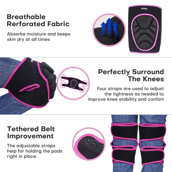 Knee Pad Women Men for Gardening House Working, Floor and Carpet Cleaning, Construction Work, Cleaning Knee Pads With High Elastic Fabric Black with Pink Edge M-3
